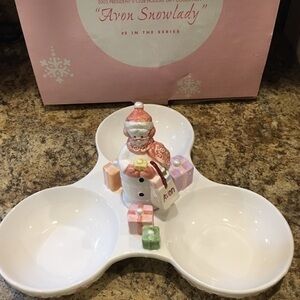 Vintage Avon 2003 President’s Club Avon Snow Lady 3 Section Dish